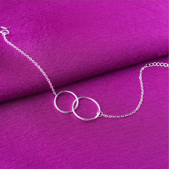 NEW 925 Sterling Silver Double Circle Anklet - Picture 3 of 5